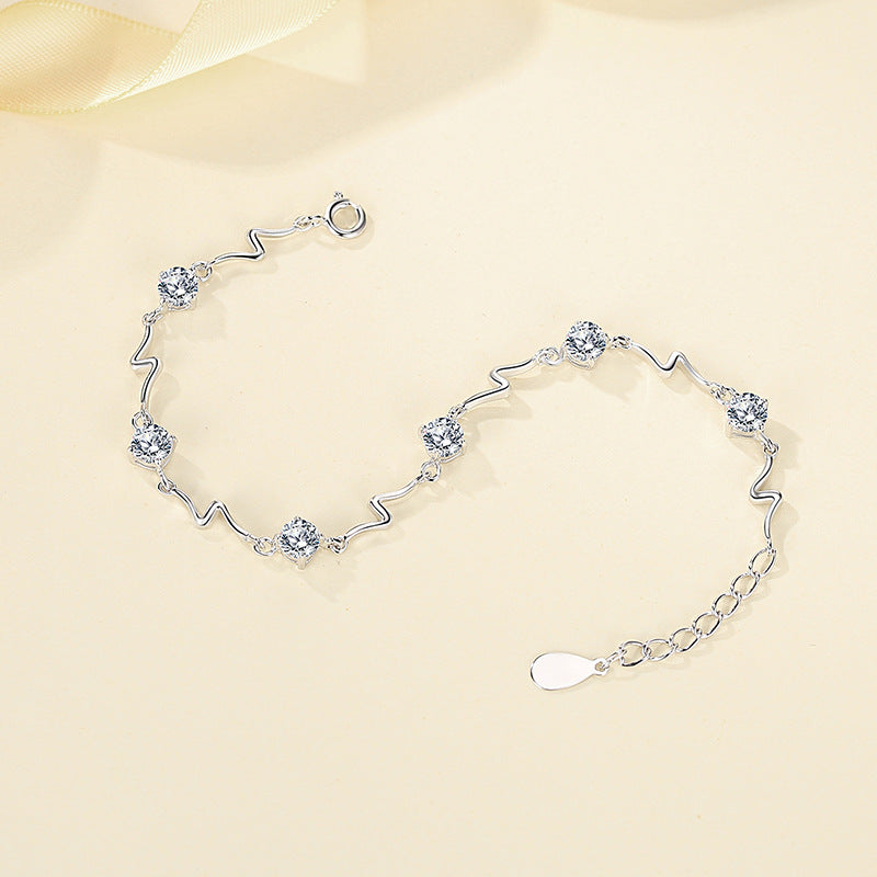 Sterling Silver Heartbeat Crystal Bracelet Female Lightning Bracelet